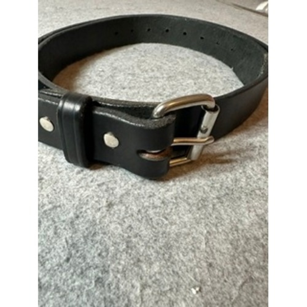 Amish Made Handcrafted Black Leather Belt Mens Size 48 Made in USA Roller Buckle